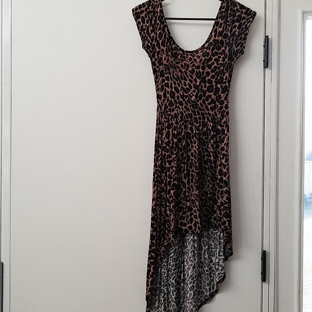 Scoop neck high low leopard print dress